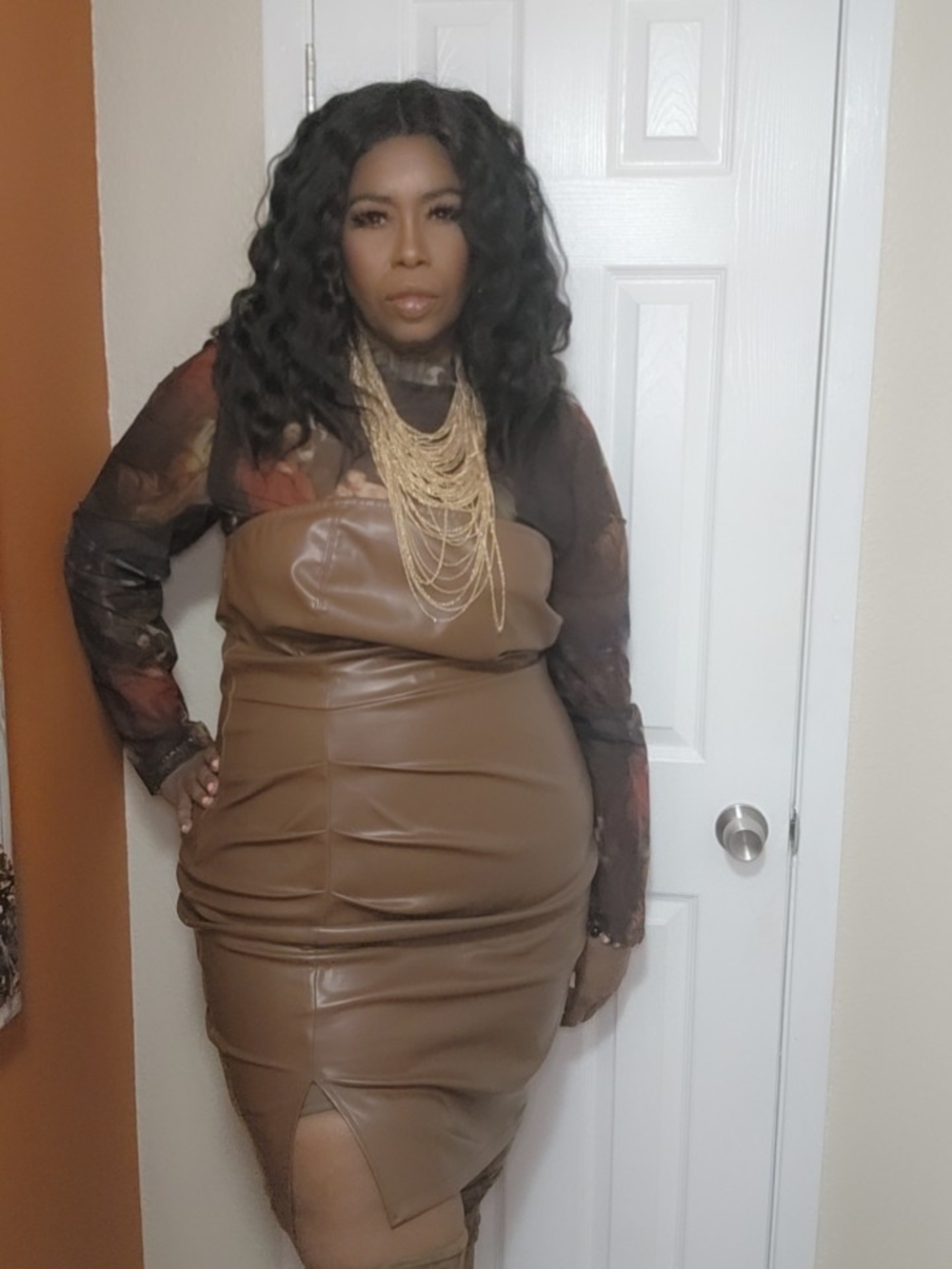 Grace Karin Brown Faux Leather Mini Dress - Picture 3 of 7